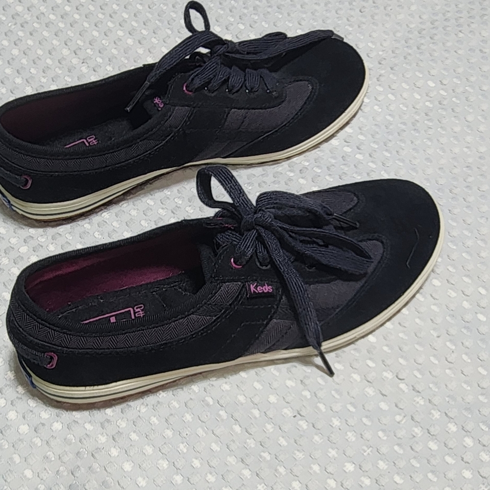 KEDS EUC WOMEN'S SZ 7 ORTHOLITE BLACK CRAZY T-TOE SUEDE SNEAKERS SHOES